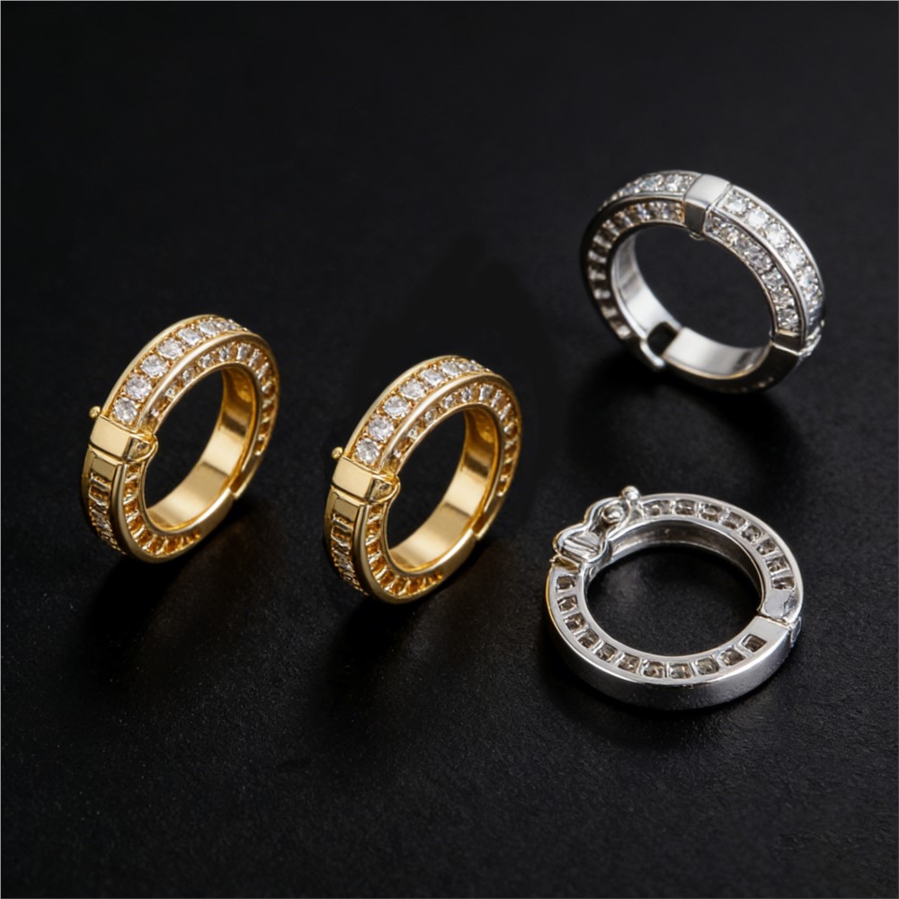 Circle Hook Set - ตัวล็อคแบบกลม 2 ชิ้น ตัวล็อคแบบมุก พร้อมพวงกุญแจประดับเพชรซิร์คอน สำหรับทำสร้อยข้อมือ