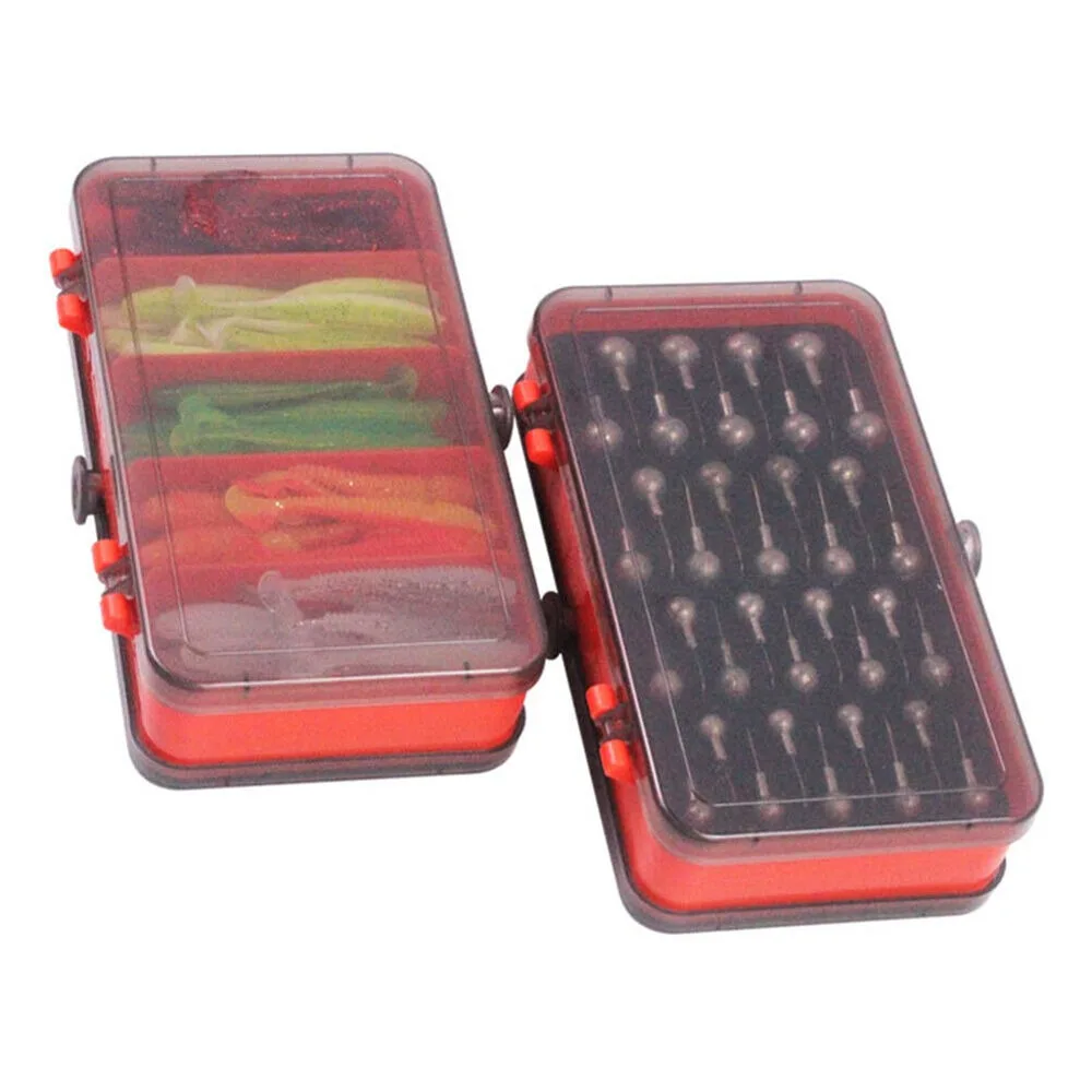 Soft Plastic Lure - แบบพกพาสองด้านแยกกล่องเหยื่อ Crank Jig Head Hook ชุดตกปลา